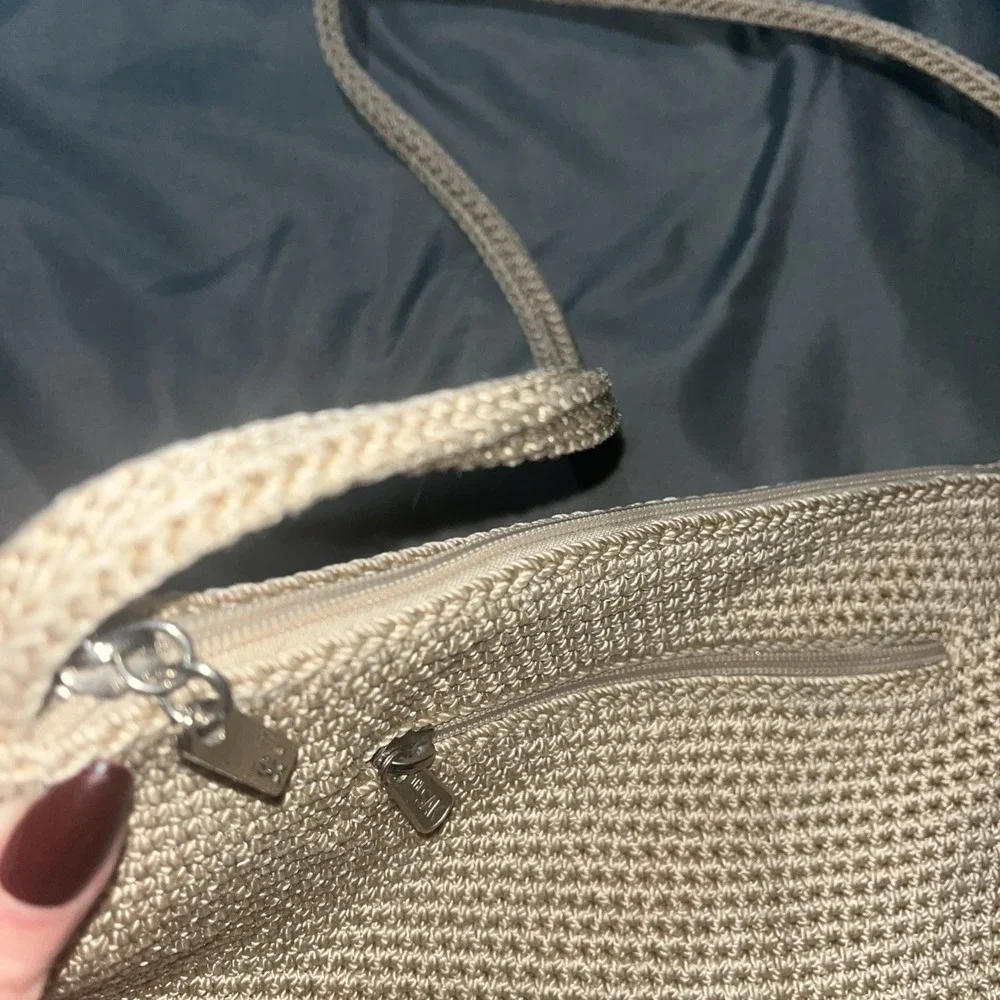 The Sak Tan‎ Shoulder Bag Boho Woven Crochet Zipper Closure Woven Strap